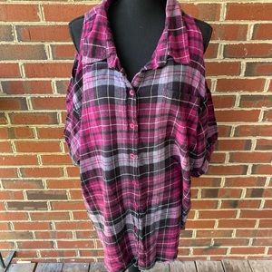 Open shoulder flannel shirt
